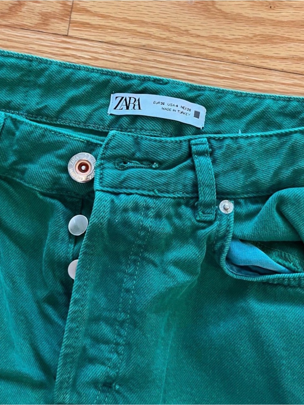 Zara High Rise Jeans in Teal Green